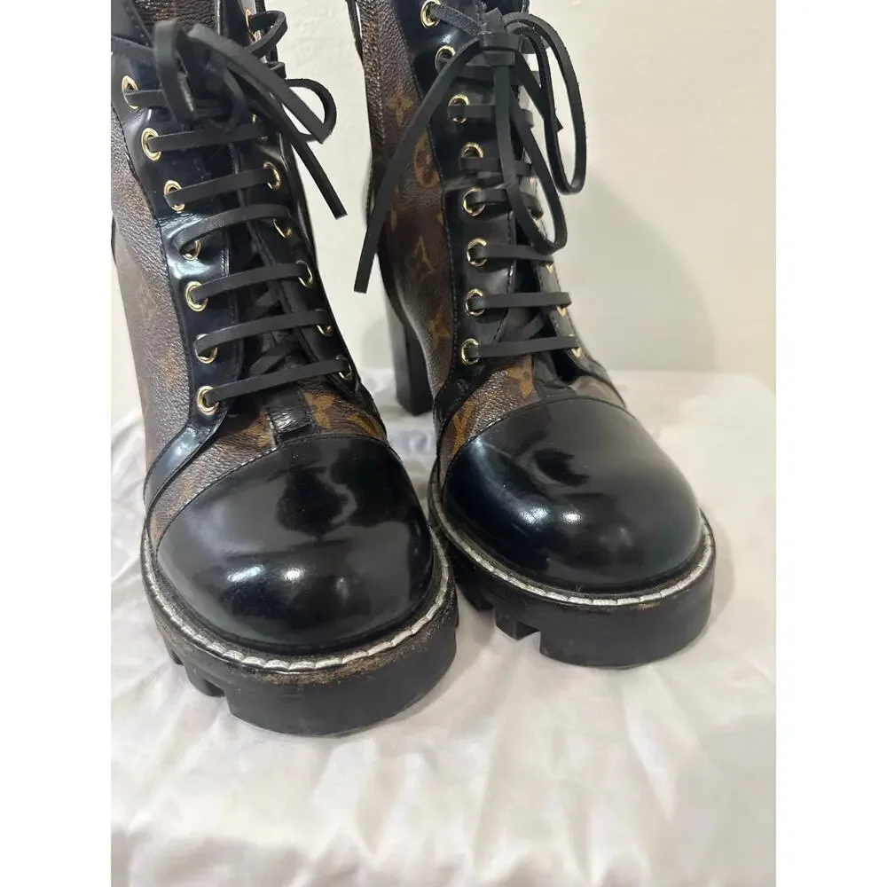 Louis Vuitton Star Trail Monogram Patent Leather Lace Up Ankle Boots IT 41 US 10